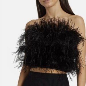 En Saison Millie Feather-Trim Top - Black Large